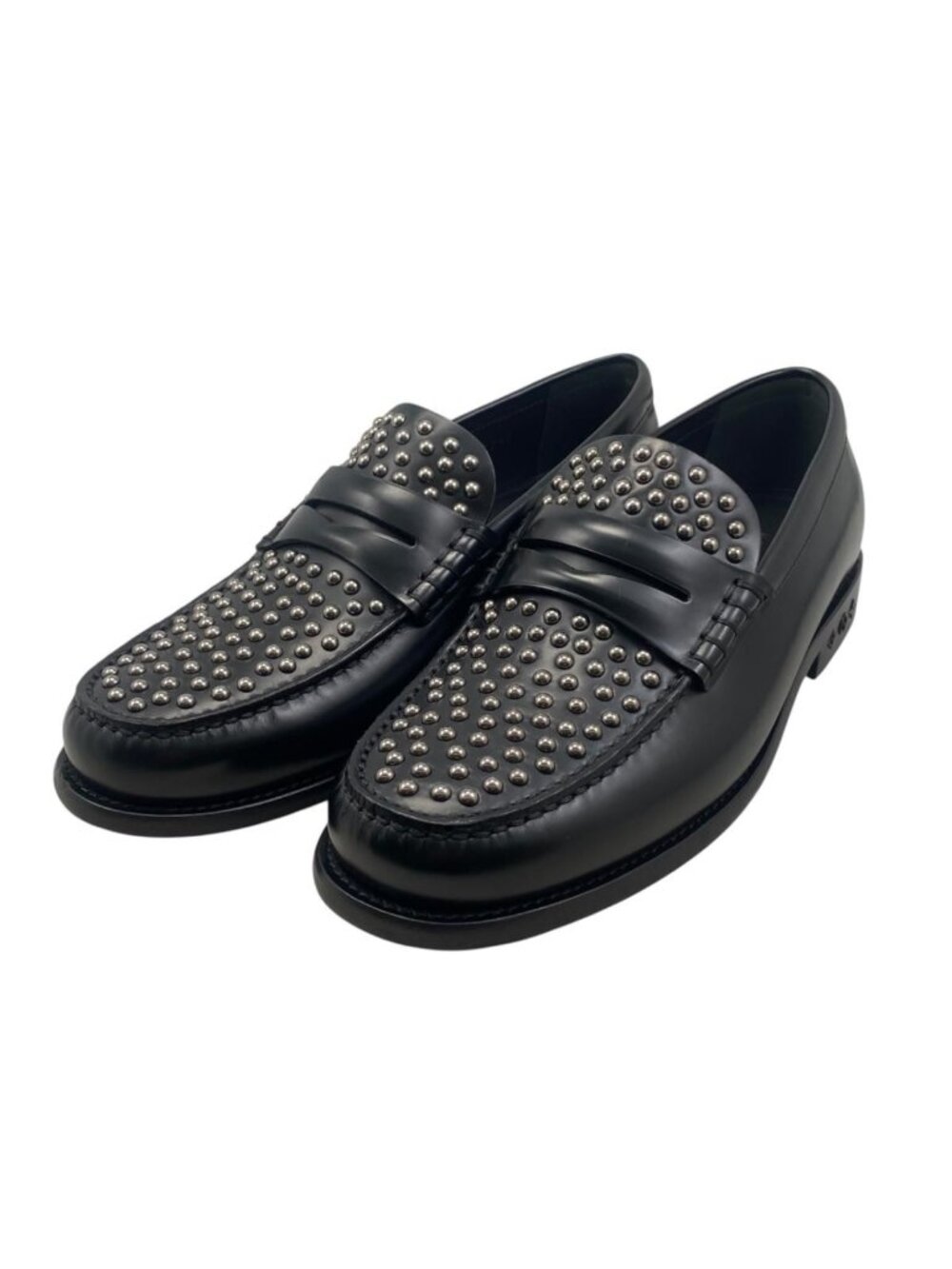 Louis Vuitton Studded Trim Loafers Dress Black Calfskin Monogram Embossed